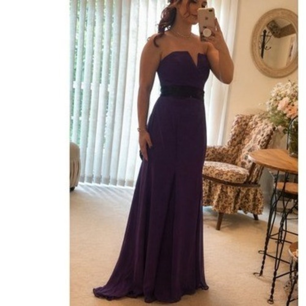 White by Vera Wang Purple Strapless V-Notch Formal Gown Dress Size 6